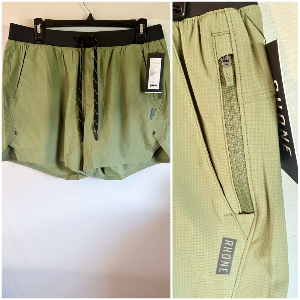 NWT RHONE 5” Olive Green Athletic Training Shorts with Black Waistband